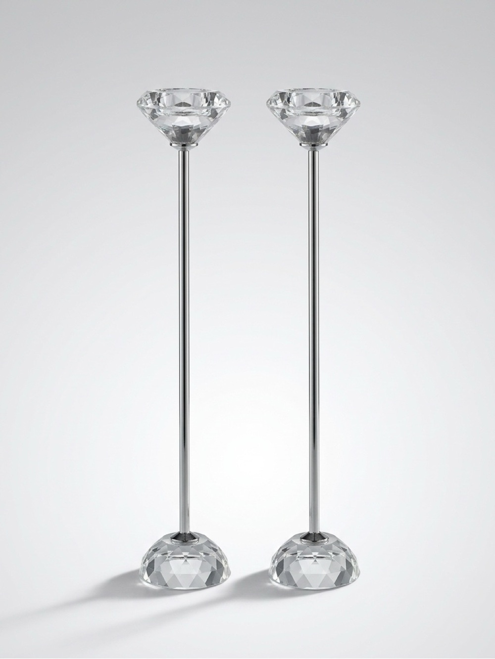 Crystal & Silver Tall Stem Candle Holders (Pair) NWOT